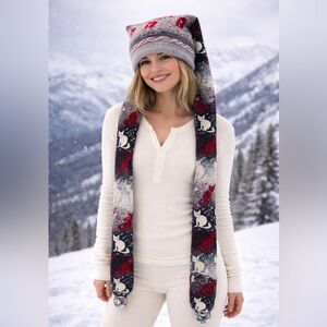 Wool Cat themed hat with long scarf all in one fun unique cat lover warm